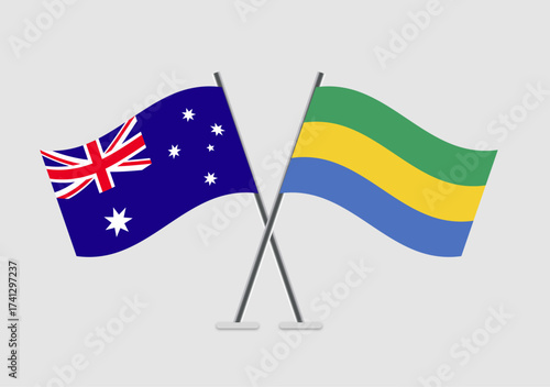 Australia and Gabon vector flags on display in abstract cross