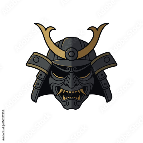 Intricate Samurai Mask Depicting Fierce Warrior Spirit and Ancient Culture.