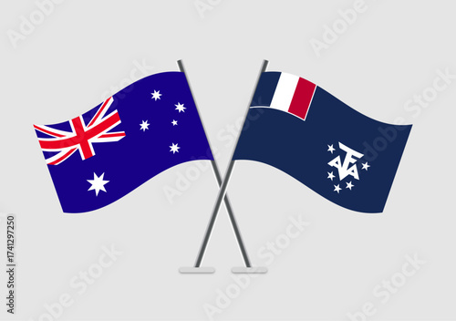 Australia and French Southern and Antarctic Lands vector flags in bright vector illustration