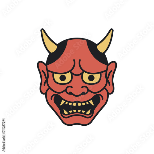 Traditional Japanese Hannya Mask Illustration.