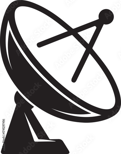 Satellite dish icon, antenna silhouette vector, communication equipment graphic, signal receiver symbol
