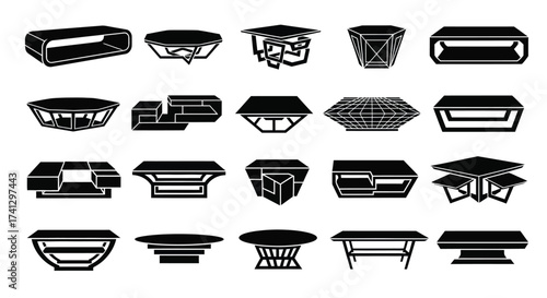Vector art of collection of coffee table silhouettes showcasing various shapes and designs for living room furniture and interior design elements