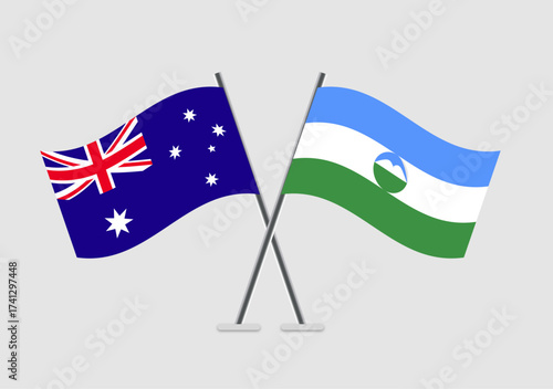 Australia and Kabardino-Balkaria vector flags crossed for cultural themes