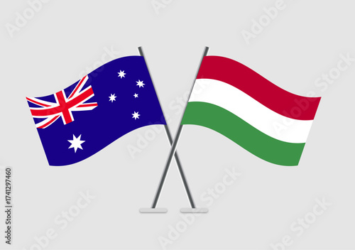 Australia and Hungary vector flags illustrated with soft wave motion