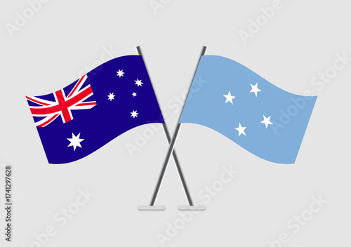 Australia and Micronesia, Federated States vector flags with minimal line and shade