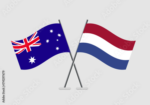 Australia and Netherlands vector flags in dual identity graphic layout