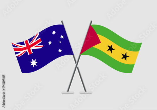 Australia and Sao Tome and Principe vector flags visual with flat pole effect