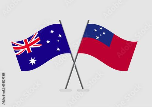 Australia and Samoa vector flags image with symmetry and wave