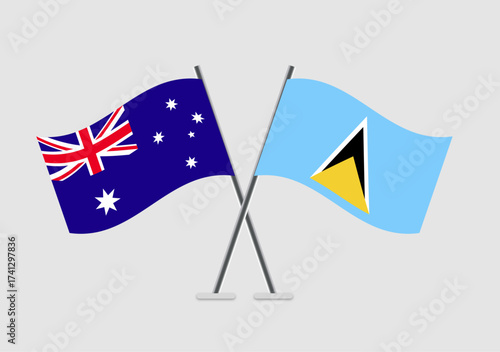 Australia and Saint Lucia vector flags with simplified waving pattern