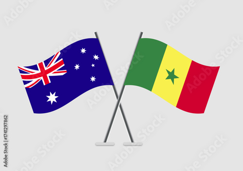 Australia and Senegal vector flags artwork on simple gradient base