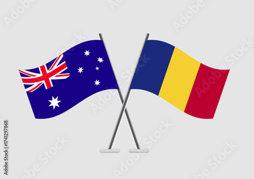 Australia and Romania vector flags in design representing dialogue