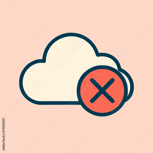 Cloud Computing Failure: A minimalist icon represents data loss or disruption of cloud-based services, symbolizing technical difficulties and the challenges of digital reliance.
