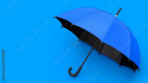 Bright Blue Umbrella on Solid Blue Background for Rainy Weather