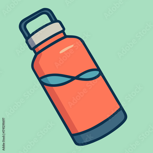 Hydration Essential: An illustrated vibrant water bottle, filled with refreshing liquid, embodying health, wellness, and the essence of staying hydrated. 