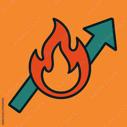 Inflammation and Ascending: An illustration depicts a striking visualization of a fiery flame and an upward arrow, set against a warm orange backdrop. A powerful statement of growth and escalation