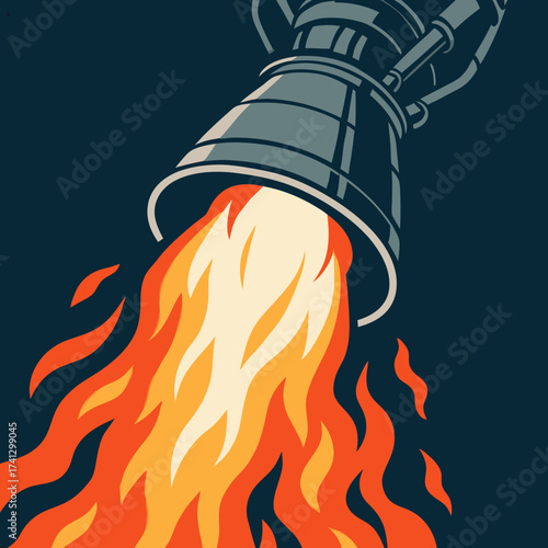  Soaring Ascent: The fiery thrust of a rocket engine, symbolizing innovation and progress, explodes against the darkness of space. 