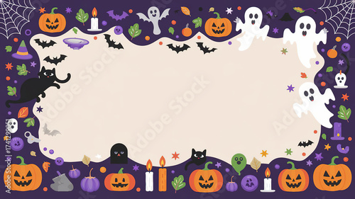 hires for Halloween background and presentation 16 9 size with items and decoration with gifts, accessories and bats pumpkin Candles Ghost 