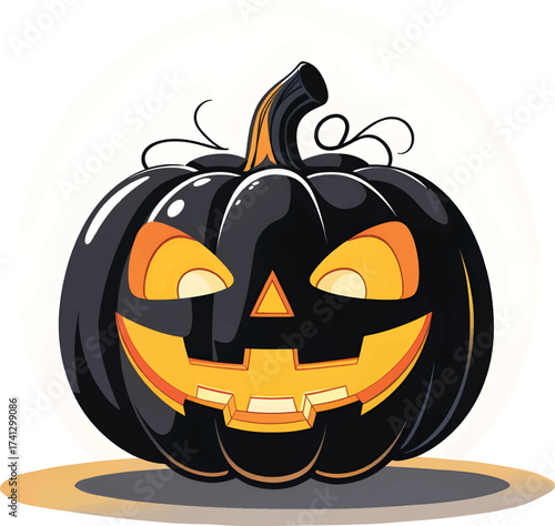 Black Halloween Jacko'Lantern with Glowing Eyes and Mouth