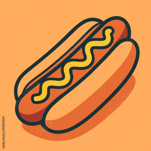 Savory Hot Dog Delight: A perfectly illustrated hot dog sits on the yellow background ready for eating