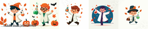vector little boy scientist costume halloween celebration