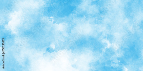 Abstract Watercolor shades blurry and defocused cloudy blue sky background, dreamy light blue sky cloudscape background, natural sky for design and Illustration.