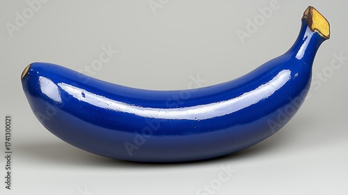 Bright Blue Painted Banana Sculpture on Simple Gray Background