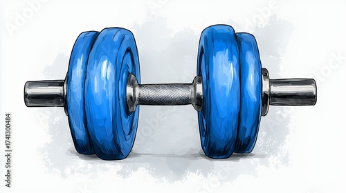 Blue Dumbbell with Silver Handle on Light Background for Fitness Use