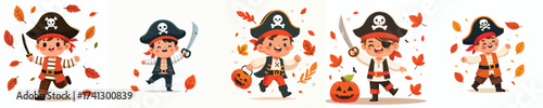 vector little boy pirate costume halloween celebration