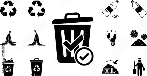 trash can check glyph flat vector icon