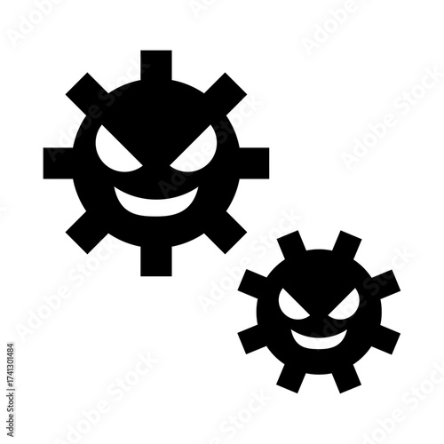 Evil Virus Icon in Gear Shape Illustration
