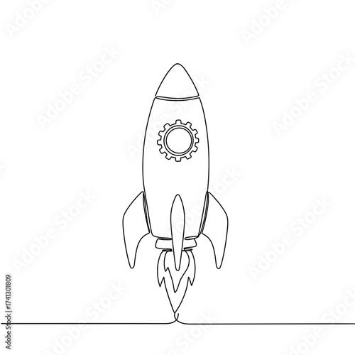 Simple line drawing of a rocket launching with gears design  