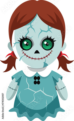 haunted doll with cracked porcelain face.