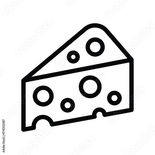 A stylized blackandwhite graphic of a wedge of Swiss cheese with holes