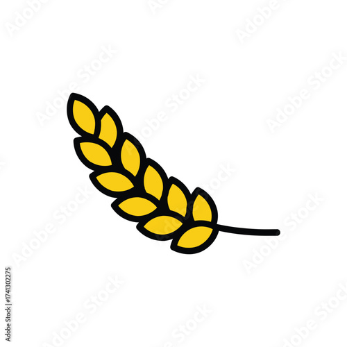 A stylized wheat stalk yellow with black outlines angled to the right