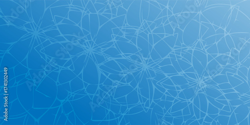 Abstract Blue Floral Pattern with Geometric Elements and Radial Symmetry.