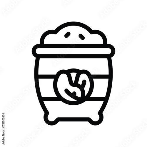 An illustrated icon of a container with contents including a bean or seed symbol on the side