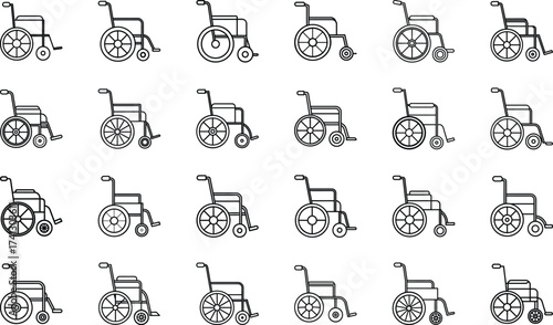 Medical and Hospital Equipment Icons Set – Bandage, Wheelchair, Mask, Bed, Syringe, Scissors, Microscope, Gloves, Nurse Cap, Tooth, Stethoscope, Scalpel, Oxygen Cylinder, Medical Tools, and Healthcare