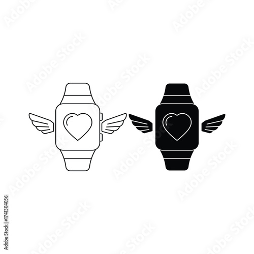 smartwatch icon with heart and wings vector illustration for health and fitness.