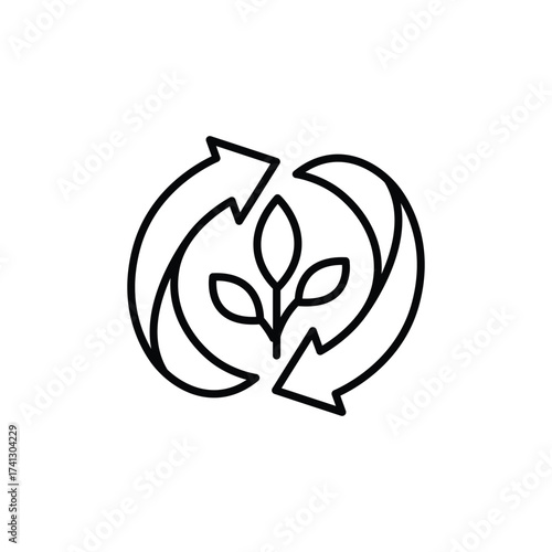 Black outline of a plant with three leaves surrounded by three curved arrows