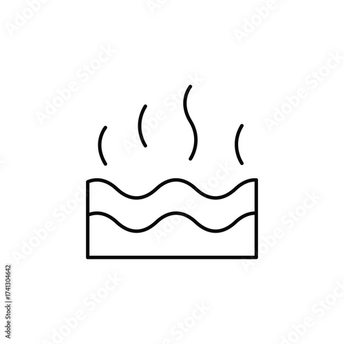 Blacklined square tub with wavy water and steam above 