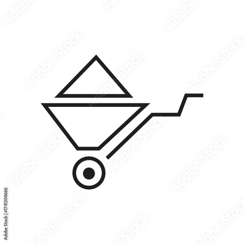 Blackoutlined wheelbarrow with a pointy load
