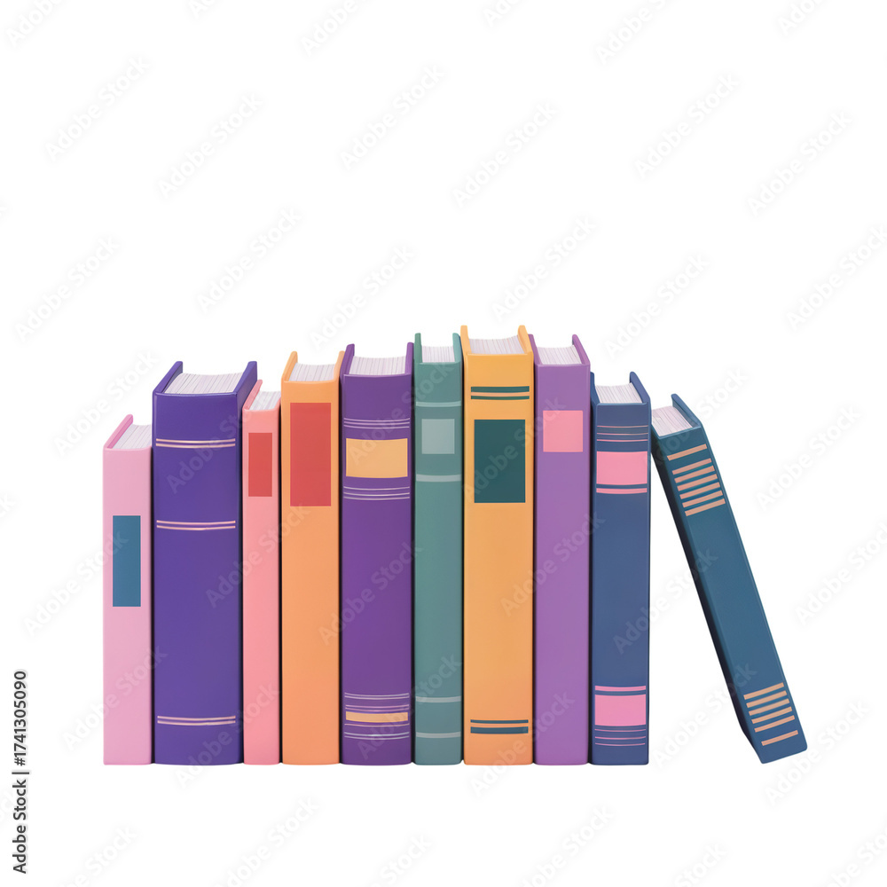 Naklejka premium Row of colorful books on transparent background against black for educational designs