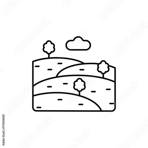 Hills with trees and a cloud enclosed in a square