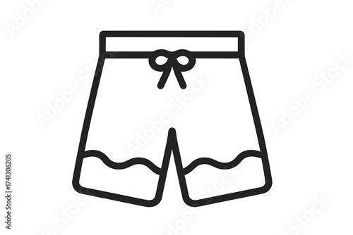 Beach shorts thin line icon for summer vacation. Men's swimwear and apparel vector illustration. Simple outline drawing of swim trunks for beach, pool, and travel concepts.