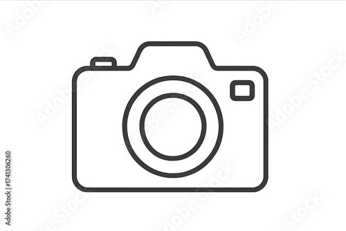 Camera thin line icon. Photo symbol. Vector illustration for photography concept. Minimalist dslr pictogram. Digital snapshot shutter sign. Outline equipment graphic element.