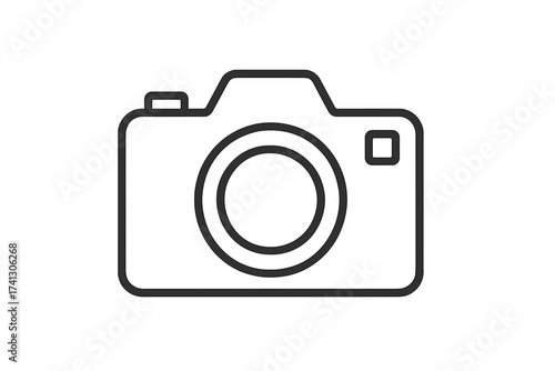 Camera thin line icon for photography. Photo camera vector symbol. Simple outline pictogram for web, app, ui. Digital dslr sign. Minimalist lens graphic element illustration.