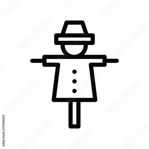 Line drawing of a scarecrow figure with hat body arms and buttons