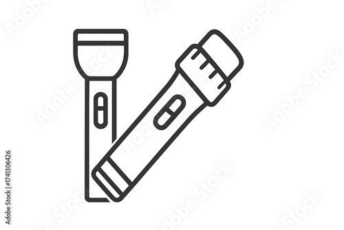 Flashlight vector line icon. Torch symbol. Portable electric light for camping, hiking, emergency. Minimalist outline illustration for searching, darkness, or power outage concept.