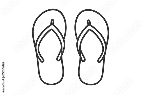 Flip flops line art icon. Summer beach footwear vector illustration. Vacation and travel sandals symbol. Simple outline drawing for swimming pool or seaside holiday concept.