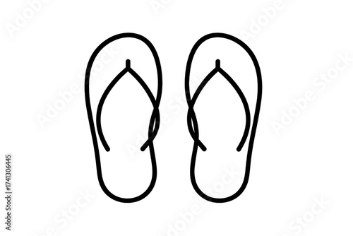 Flip flops beach footwear icon. Vector thin line illustration. Summer beach and swimming pool sandals. Minimalist travel vacation symbol. Isolated on a transparent background.